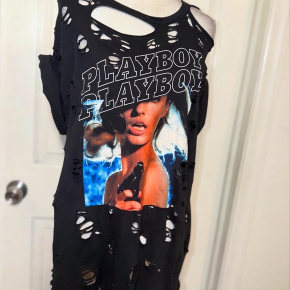 Black Playboy Tee | Distressed Oversized T-Shirt - Picture 4 of 14